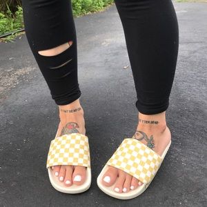 yellow checkered vans slides